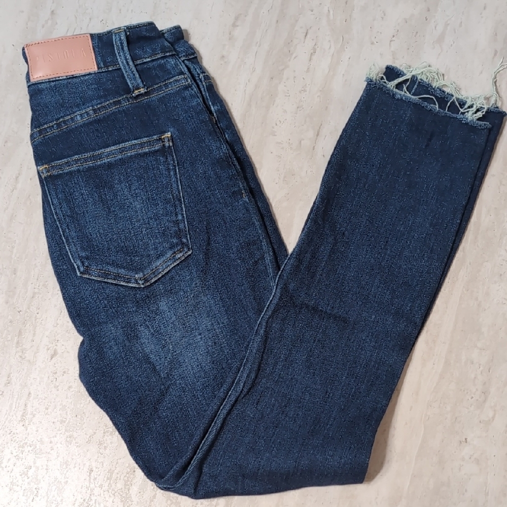 Pistola Blue Ankle Cropped Jeans with Frayed Hem